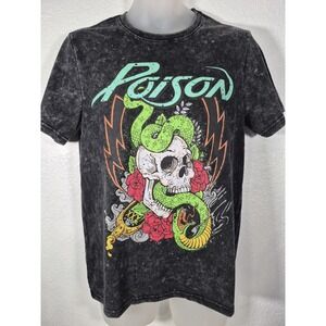 Poison Snake Logo Graphic T-Shirt Mens Medium Gray Metal Rock Band Tee 2024